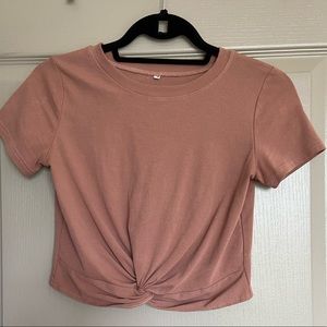 Cute taupe crop top with a twist!